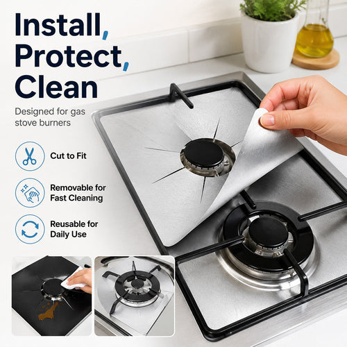 4-Piece Reusable Non-Stick Gas Stove Burner Covers – Heat-Resistant & Washable